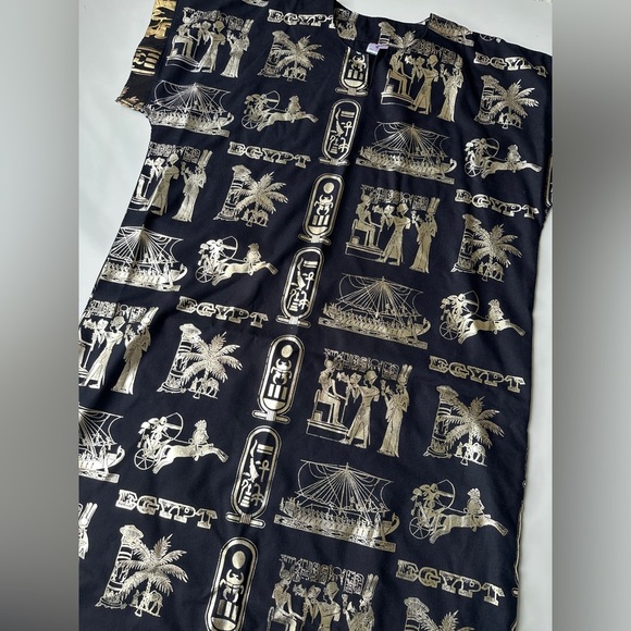 Moustafa Black Gold Egypt Short Sleeve Long Cotton Oversized Dress Womens Small - Picture 6 of 6